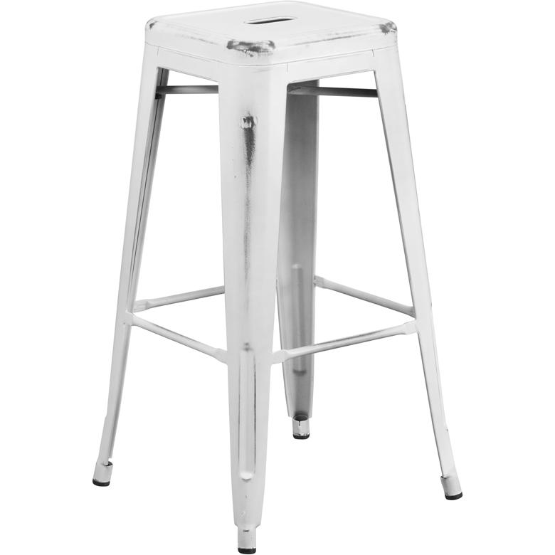 Commercial Grade 30" High Backless Distressed White Metal Indoor-Outdoor Barstool. Picture 2