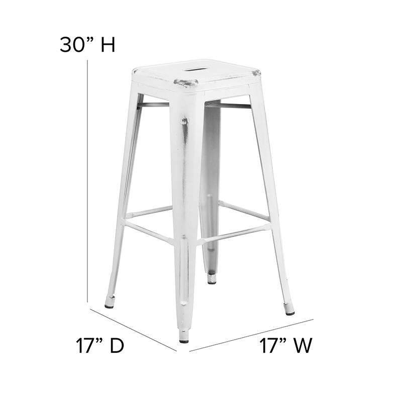Commercial Grade 30" High Backless Distressed White Metal Indoor-Outdoor Barstool. Picture 6