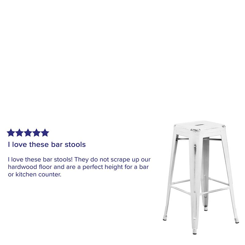 Commercial Grade 30" High Backless Distressed White Metal Indoor-Outdoor Barstool. Picture 4