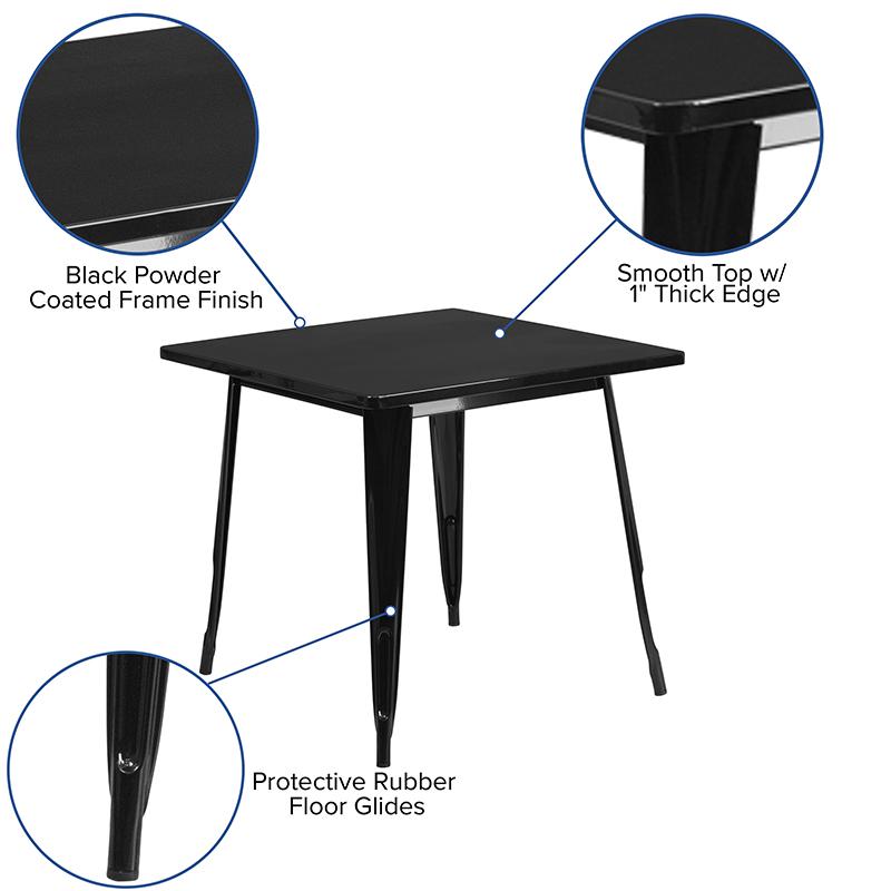 Commercial Grade 31.5" Square Black Metal Indoor-Outdoor Table. Picture 5