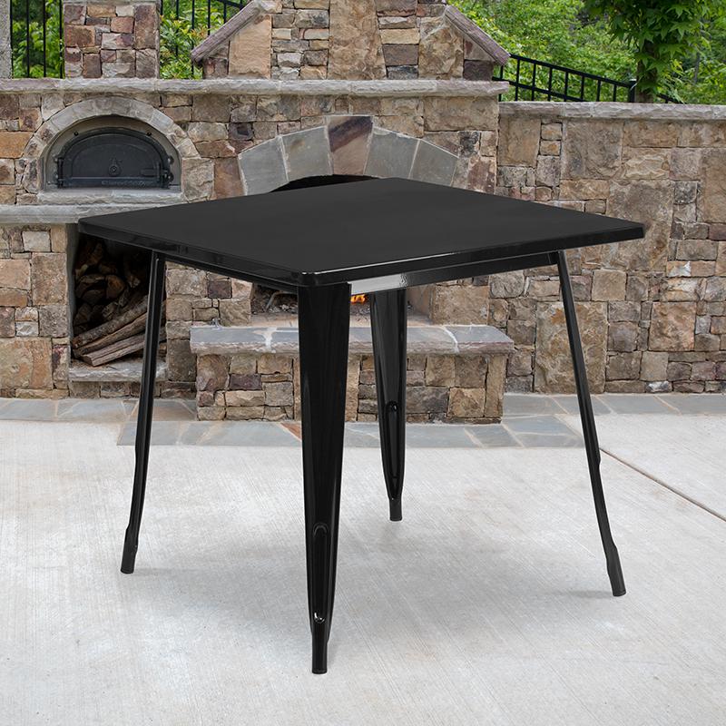 Commercial Grade 31.5" Square Black Metal Indoor-Outdoor Table. Picture 1