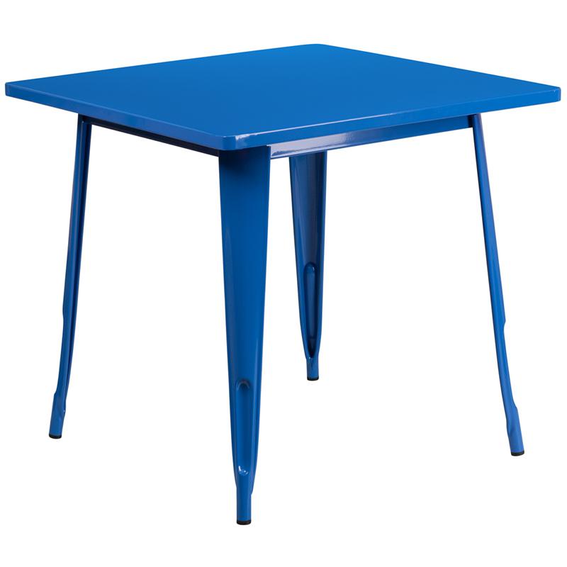 Commercial Grade 31.5" Square Blue Metal Indoor-Outdoor Table. Picture 1
