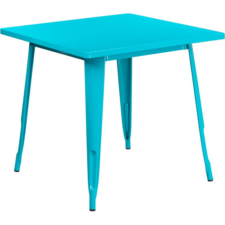 Commercial Grade 31.5" Square Crystal Teal-Blue Metal Indoor-Outdoor Table. Picture 2