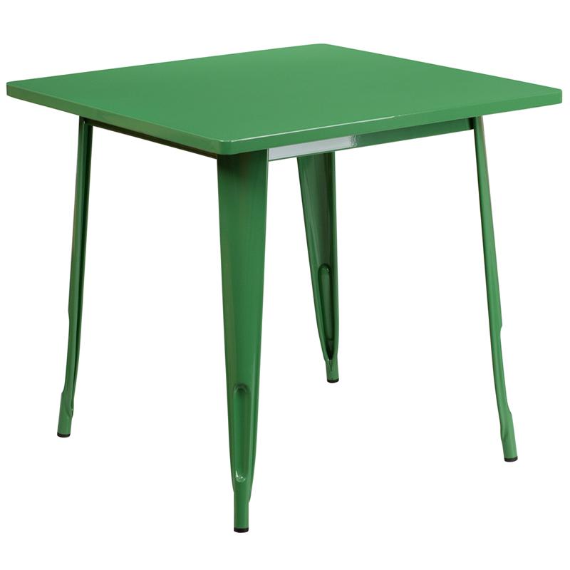Commercial Grade 31.5" Square Green Metal Indoor-Outdoor Table. Picture 1