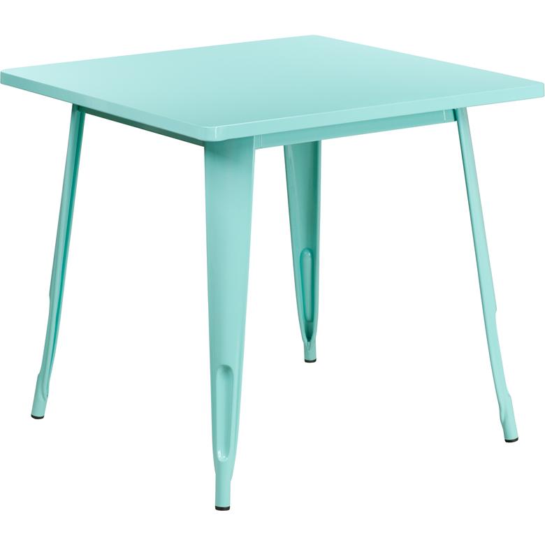Commercial Grade 31.5" Square Mint Green Metal Indoor-Outdoor Table. Picture 2