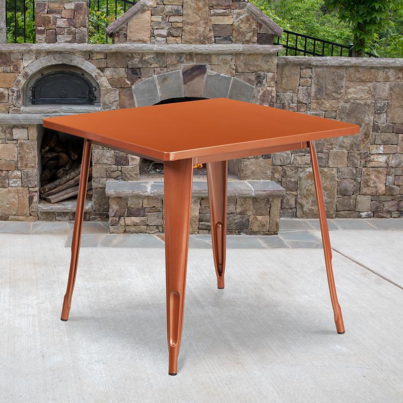 Commercial Grade 31.5" Square Copper Metal Indoor-Outdoor Table. Picture 1