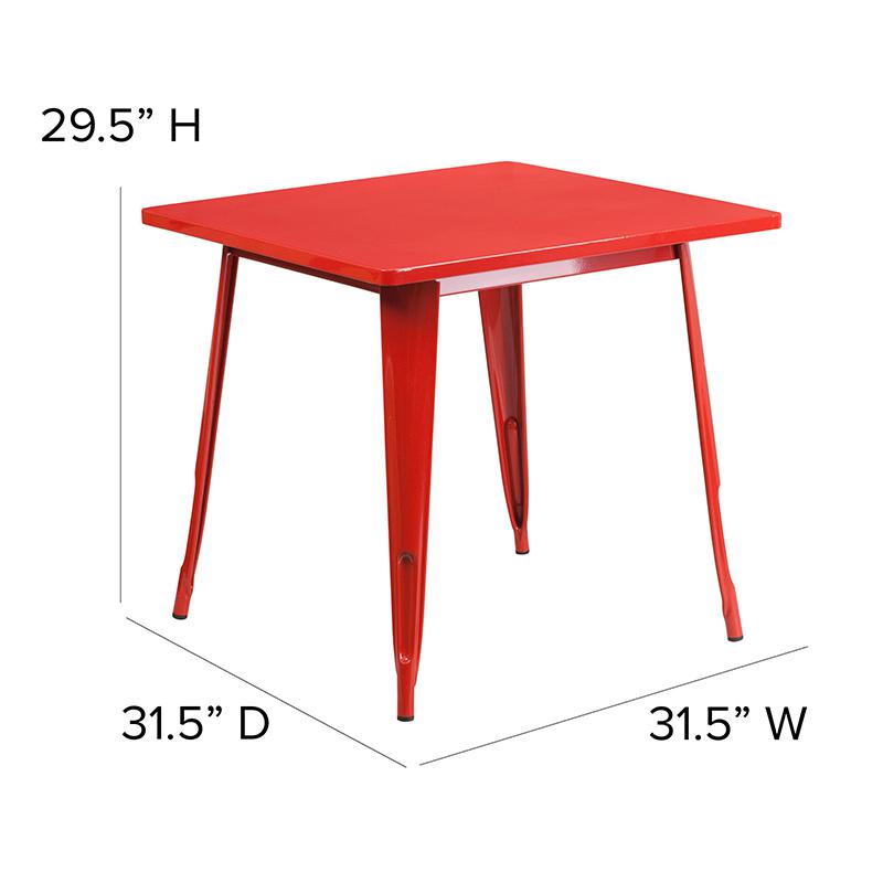 Commercial Grade 31.5" Square Red Metal Indoor-Outdoor Table. Picture 2
