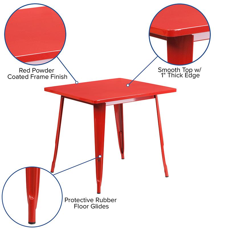 Commercial Grade 31.5" Square Red Metal Indoor-Outdoor Table. Picture 5