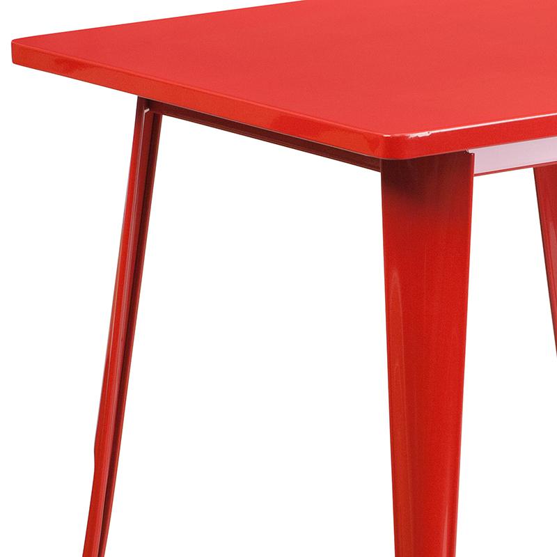 Commercial Grade 31.5" Square Red Metal Indoor-Outdoor Table. Picture 7