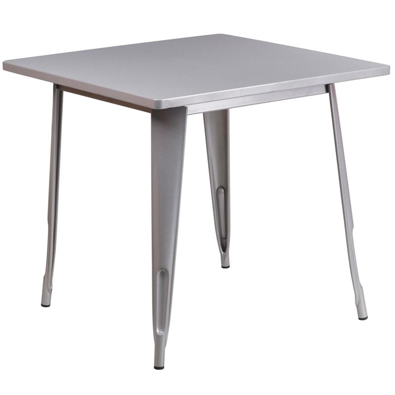 Commercial Grade 31.5" Square Silver Metal Indoor-Outdoor Table. Picture 2