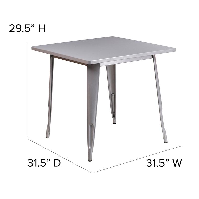 Commercial Grade 31.5" Square Silver Metal Indoor-Outdoor Table. Picture 2