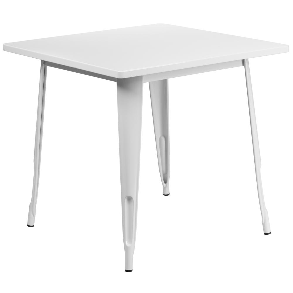 Commercial Grade 31.5" Square White Metal Indoor-Outdoor Table. Picture 1