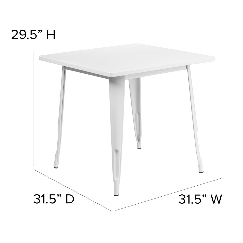 Commercial Grade 31.5" Square White Metal Indoor-Outdoor Table. Picture 2