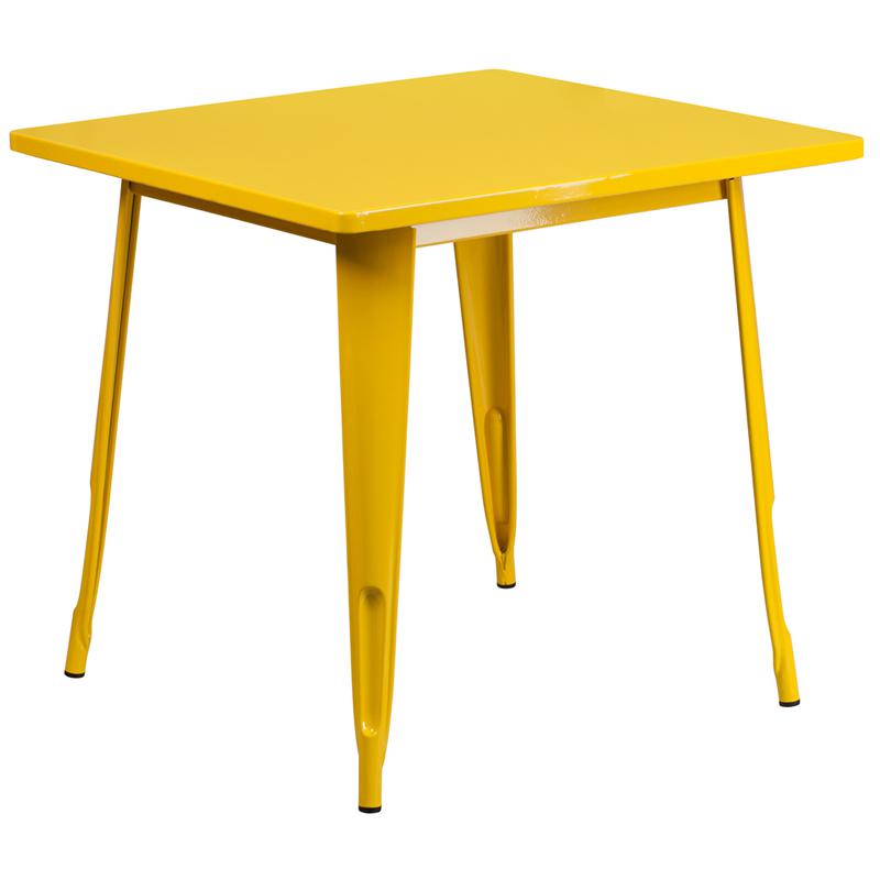Commercial Grade 31.5" Square Yellow Metal Indoor-Outdoor Table. Picture 2