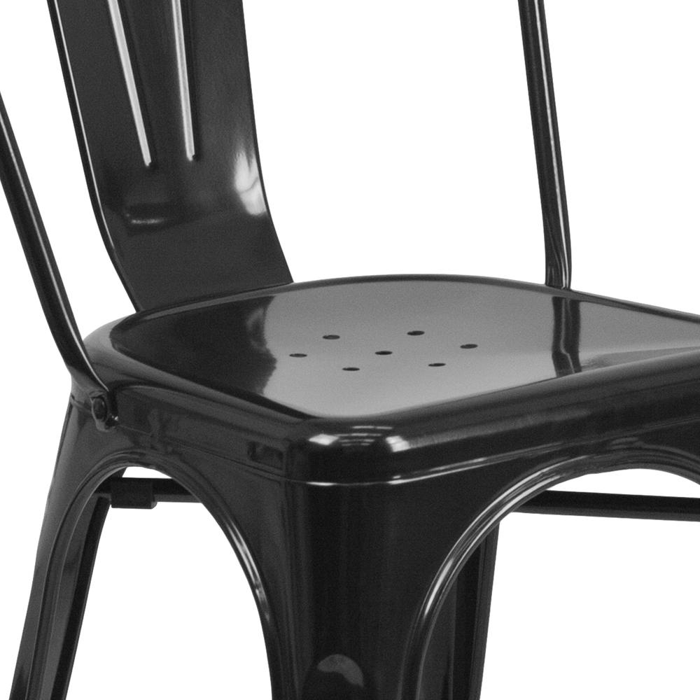 Commercial Grade 31.5" Square Black Metal Indoor-Outdoor Table Set with 4 Stack Chairs. Picture 9