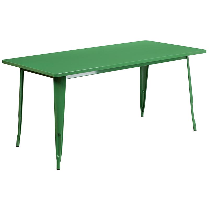 Commercial Grade 31.5" x 63" Rectangular Green Metal Indoor-Outdoor Table Set with 4 Stack Chairs. Picture 2