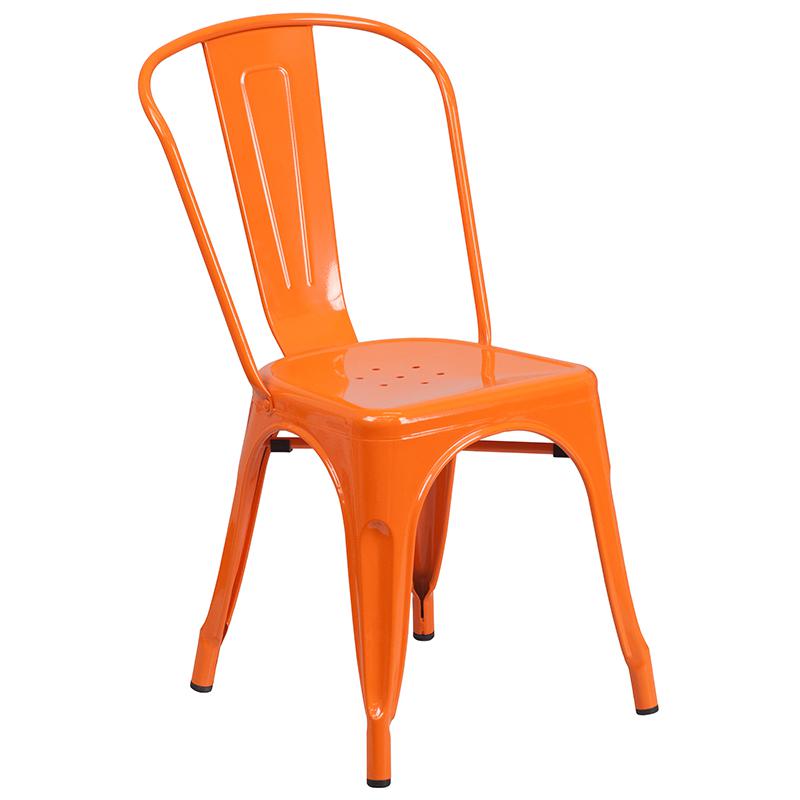 1.5" x 63" Rectangular Orange Metal Indoor-Outdoor Table Set with 6 Stack Chairs. Picture 5