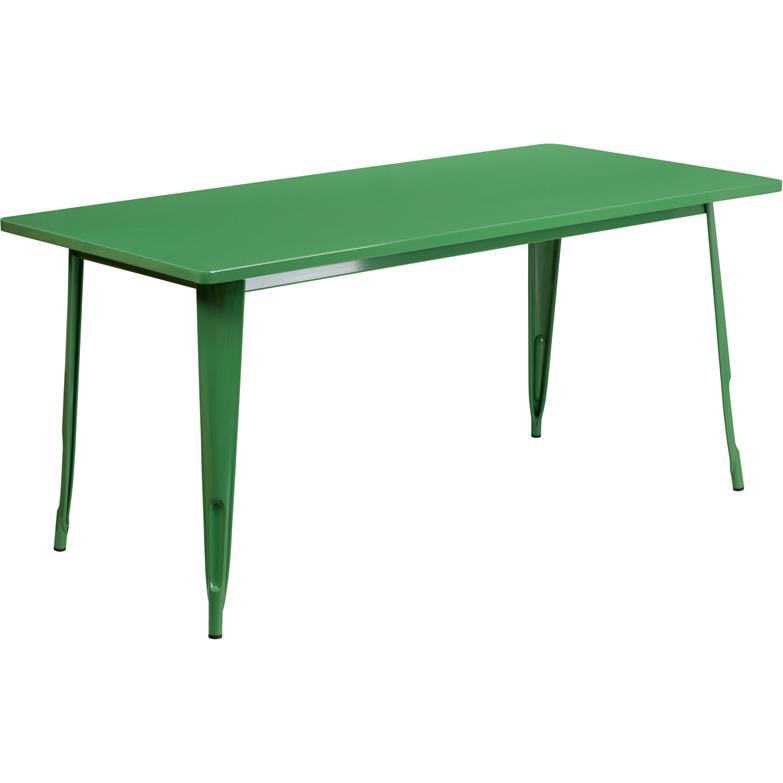 Commercial Grade 31.5" x 63" Rectangular Green Metal Indoor-Outdoor Table. Picture 2