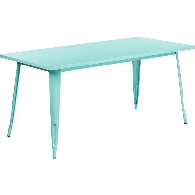 Commercial Grade 31.5" x 63" Rectangular Mint Green Metal Indoor-Outdoor Table. Picture 2