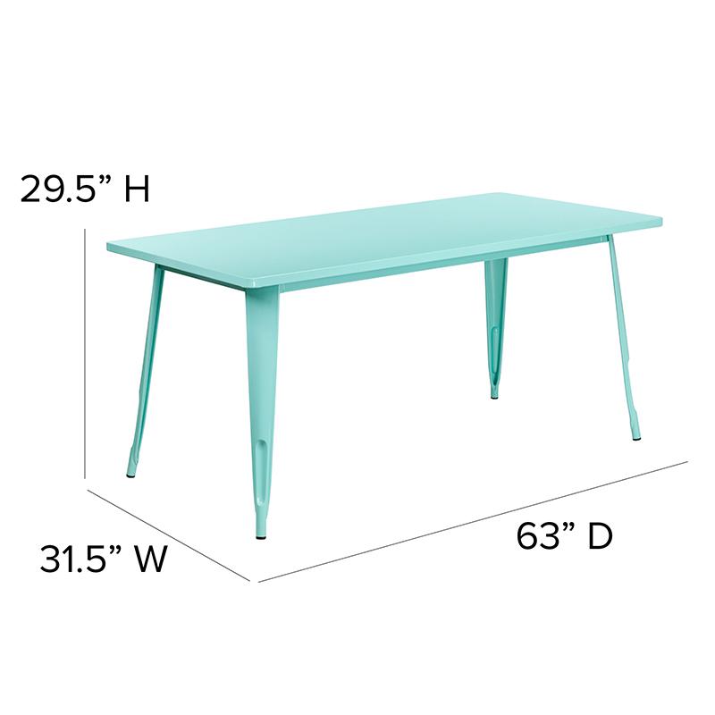 Commercial Grade 31.5" x 63" Rectangular Mint Green Metal Indoor-Outdoor Table. Picture 5