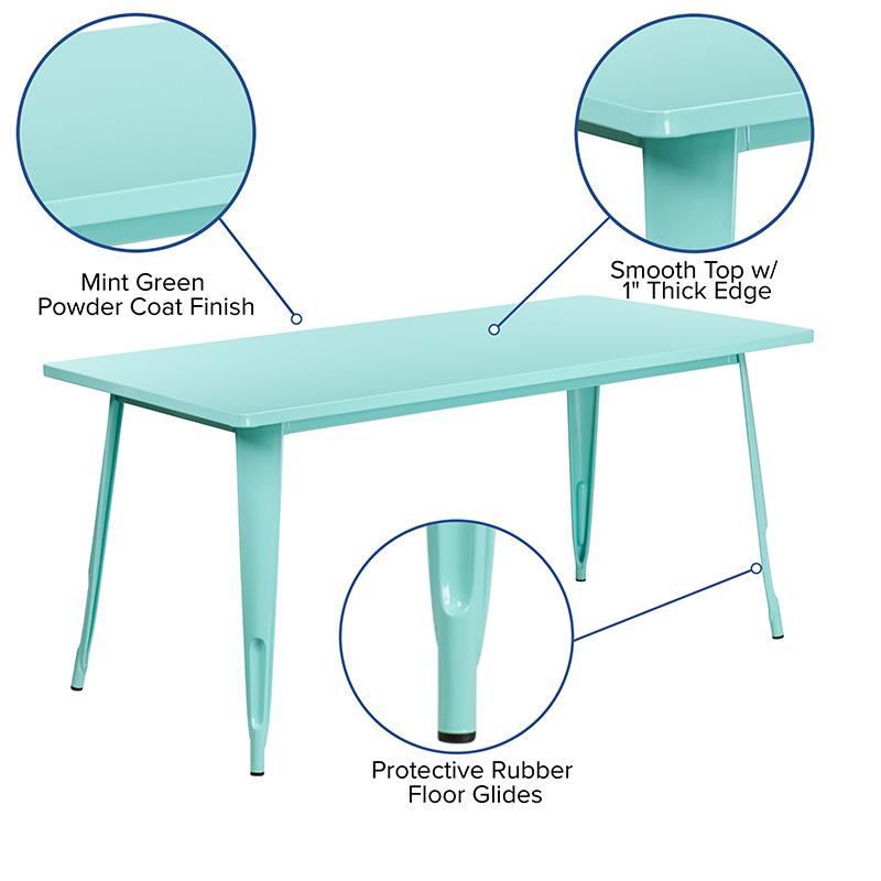 Commercial Grade 31.5" x 63" Rectangular Mint Green Metal Indoor-Outdoor Table. Picture 4