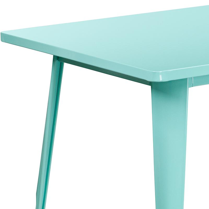 Commercial Grade 31.5" x 63" Rectangular Mint Green Metal Indoor-Outdoor Table. Picture 6
