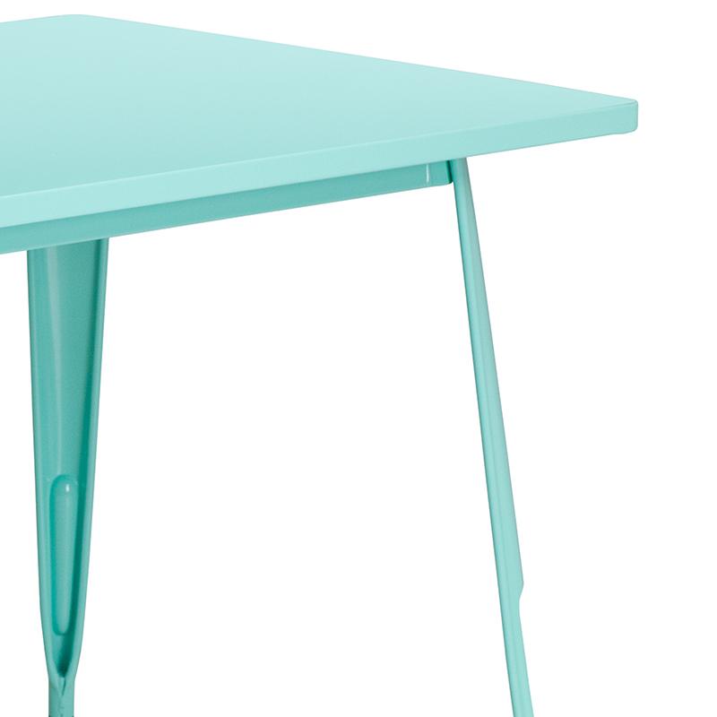 Commercial Grade 31.5" x 63" Rectangular Mint Green Metal Indoor-Outdoor Table. Picture 7