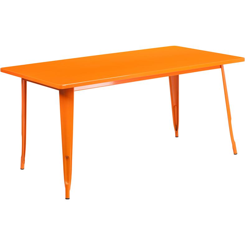 Commercial Grade 31.5" x 63" Rectangular Orange Metal Indoor-Outdoor Table. Picture 2