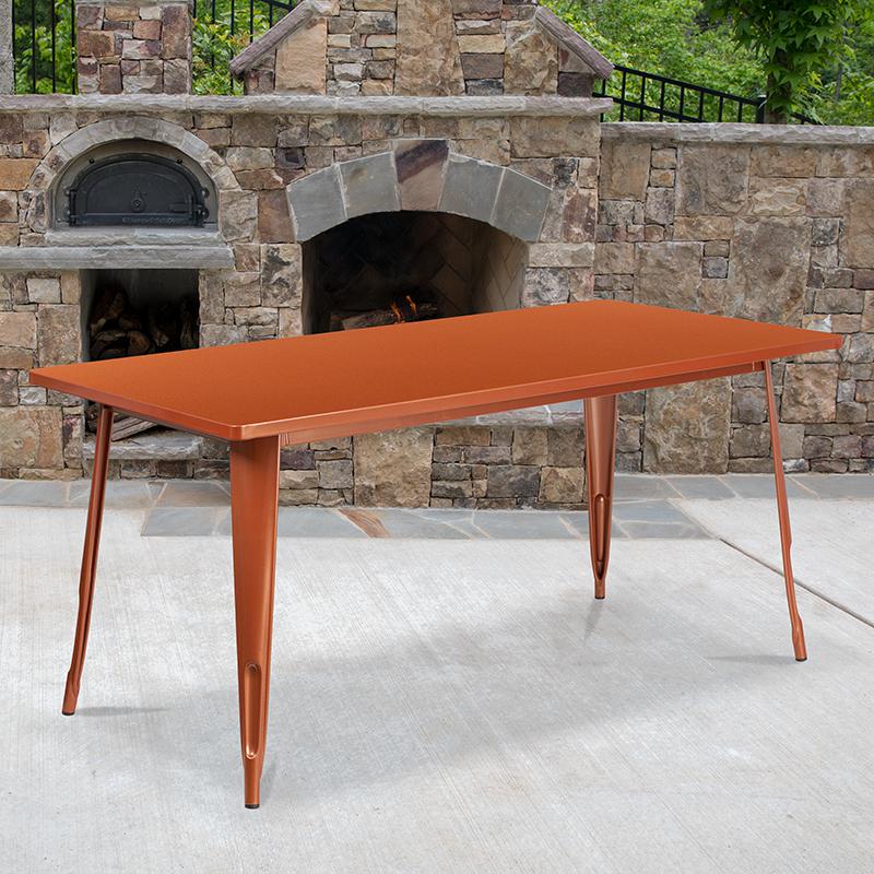 31.5" x 63" Rectangular Copper Metal Indoor-Outdoor Table. Picture 1