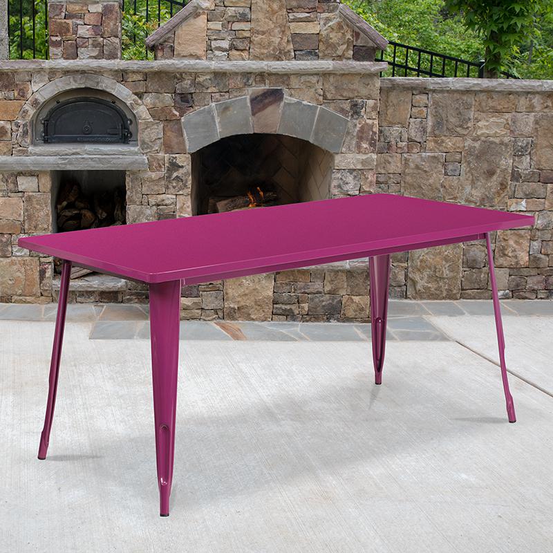 Commercial Grade 31.5" x 63" Rectangular Purple Metal Indoor-Outdoor Table. Picture 1