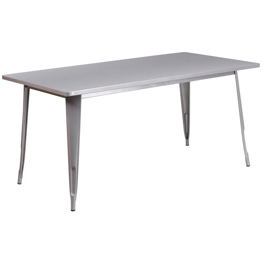 Commercial Grade 31.5" x 63" Rectangular Silver Metal Indoor-Outdoor Table. Picture 1