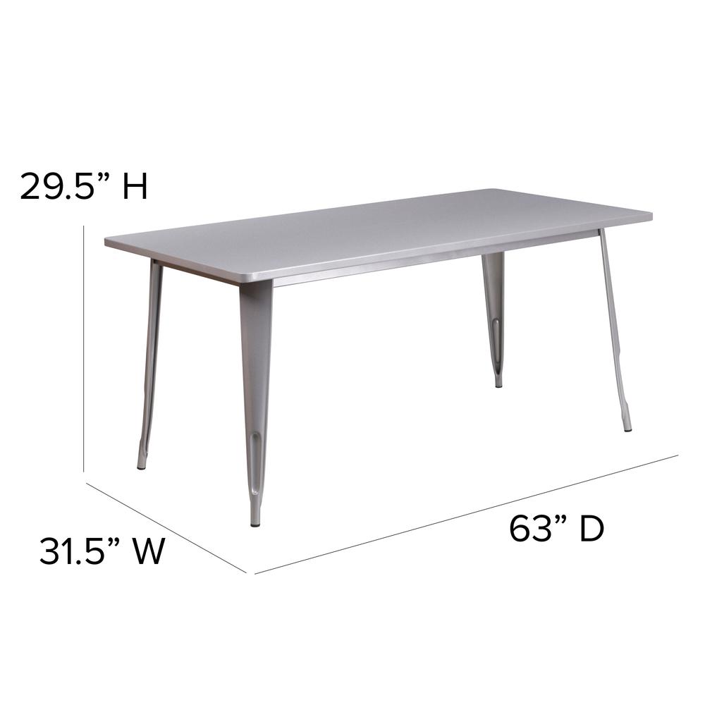 Commercial Grade 31.5" x 63" Rectangular Silver Metal Indoor-Outdoor Table. Picture 2