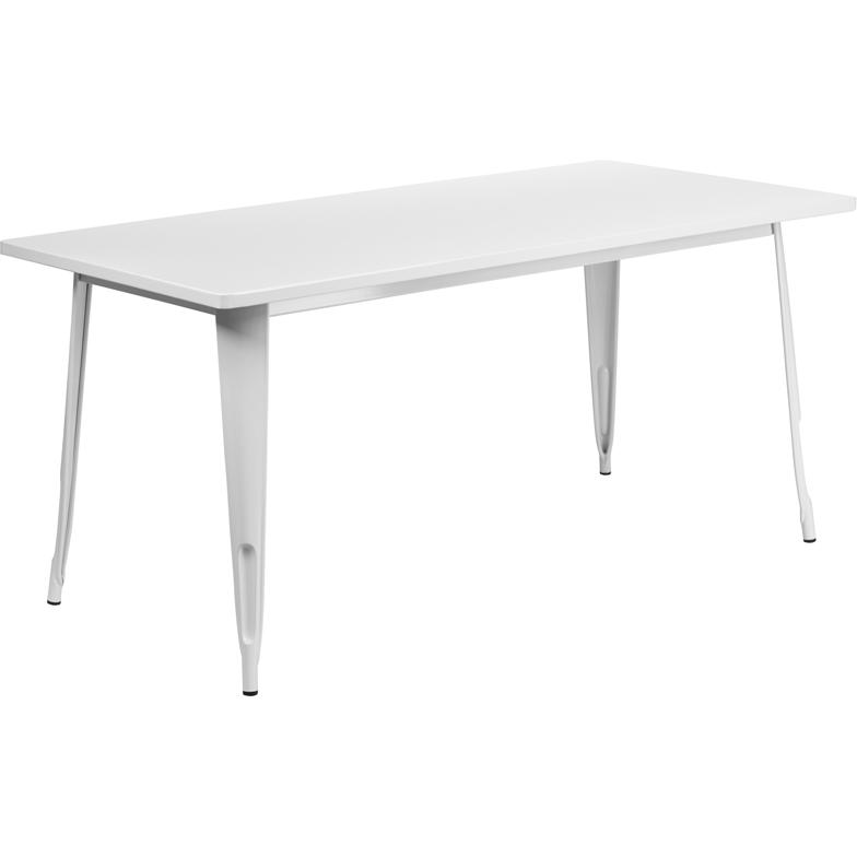 Commercial Grade 31.5" x 63" Rectangular White Metal Indoor-Outdoor Table. Picture 2