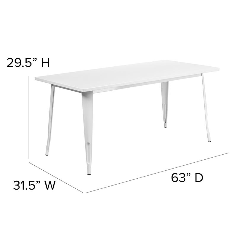 Commercial Grade 31.5" x 63" Rectangular White Metal Indoor-Outdoor Table. Picture 6