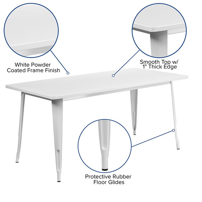 Commercial Grade 31.5" x 63" Rectangular White Metal Indoor-Outdoor Table. Picture 5