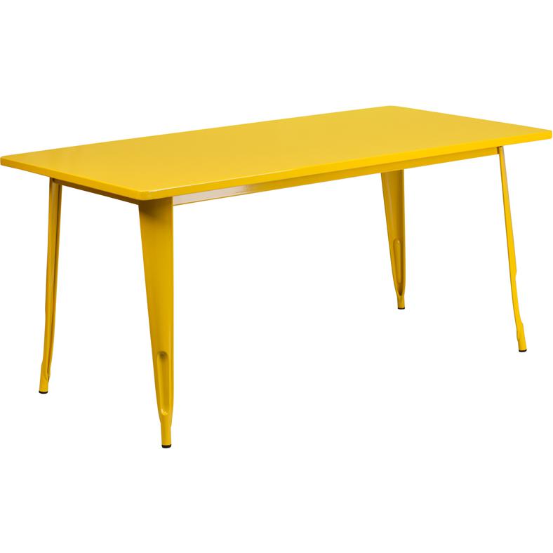 Commercial Grade 31.5" x 63" Rectangular Yellow Metal Indoor-Outdoor Table. Picture 2