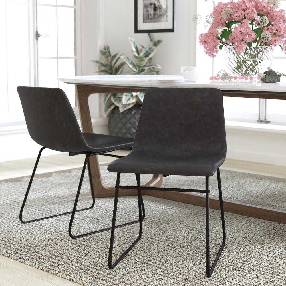 18 in Mid-Back Sled Base Dining Chair in Dark Gray with Black Frame, Set of 2. Picture 2