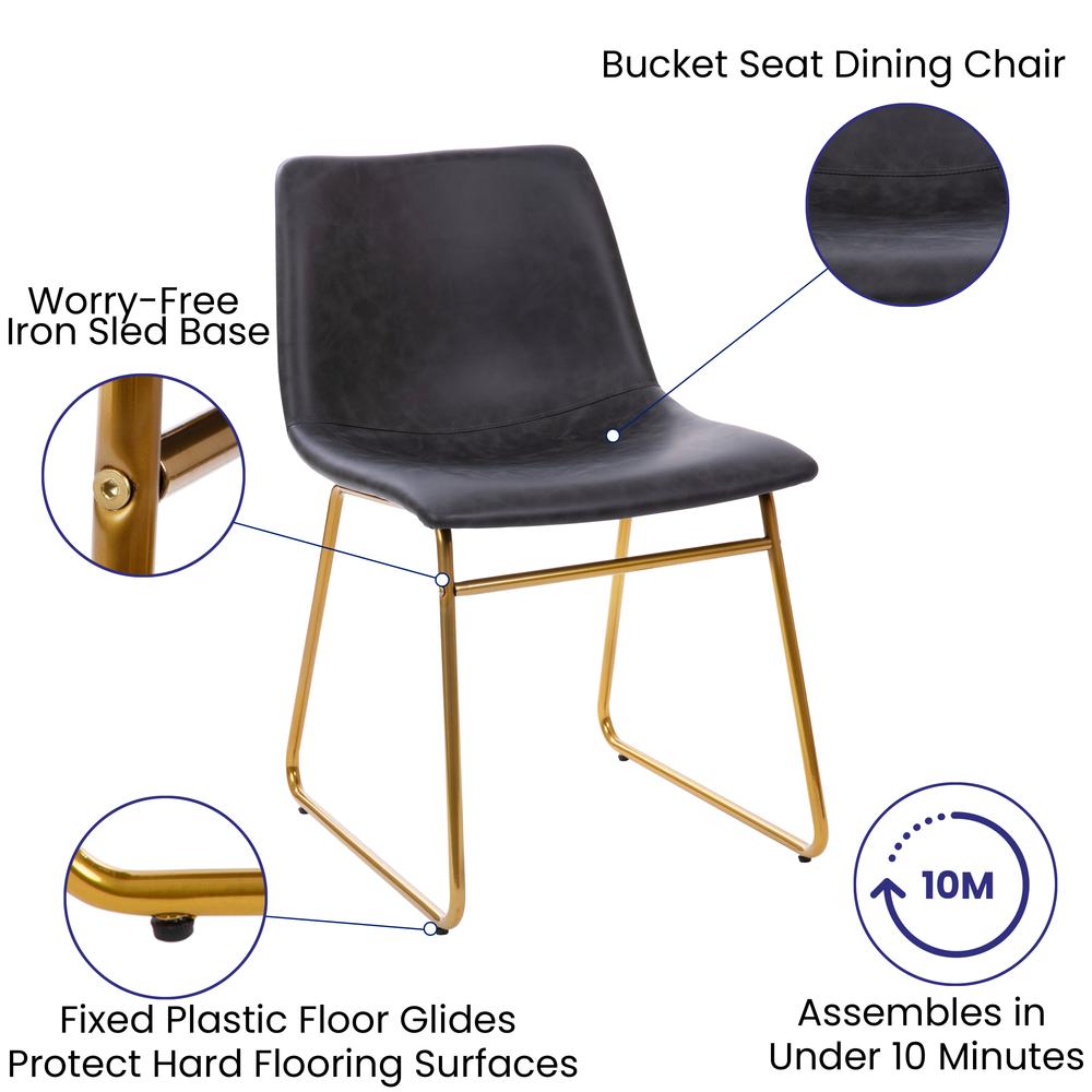 18 in Mid-Back Sled Base Dining Chair in Dark Gray with Gold Frame, Set ...