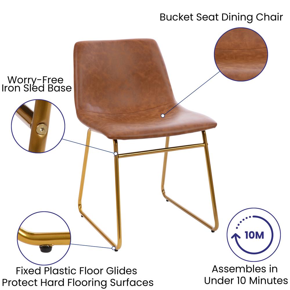 18 in Mid-Back Sled Base Dining Chair in Light Brown with Gold Frame, Set of 2. Picture 4