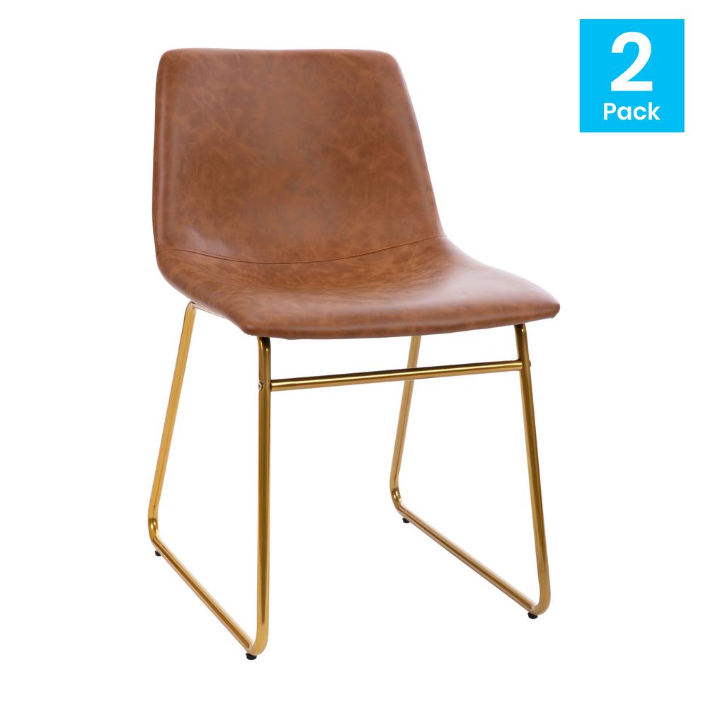 18 in Mid-Back Sled Base Dining Chair in Light Brown with Gold Frame, Set of 2. Picture 2