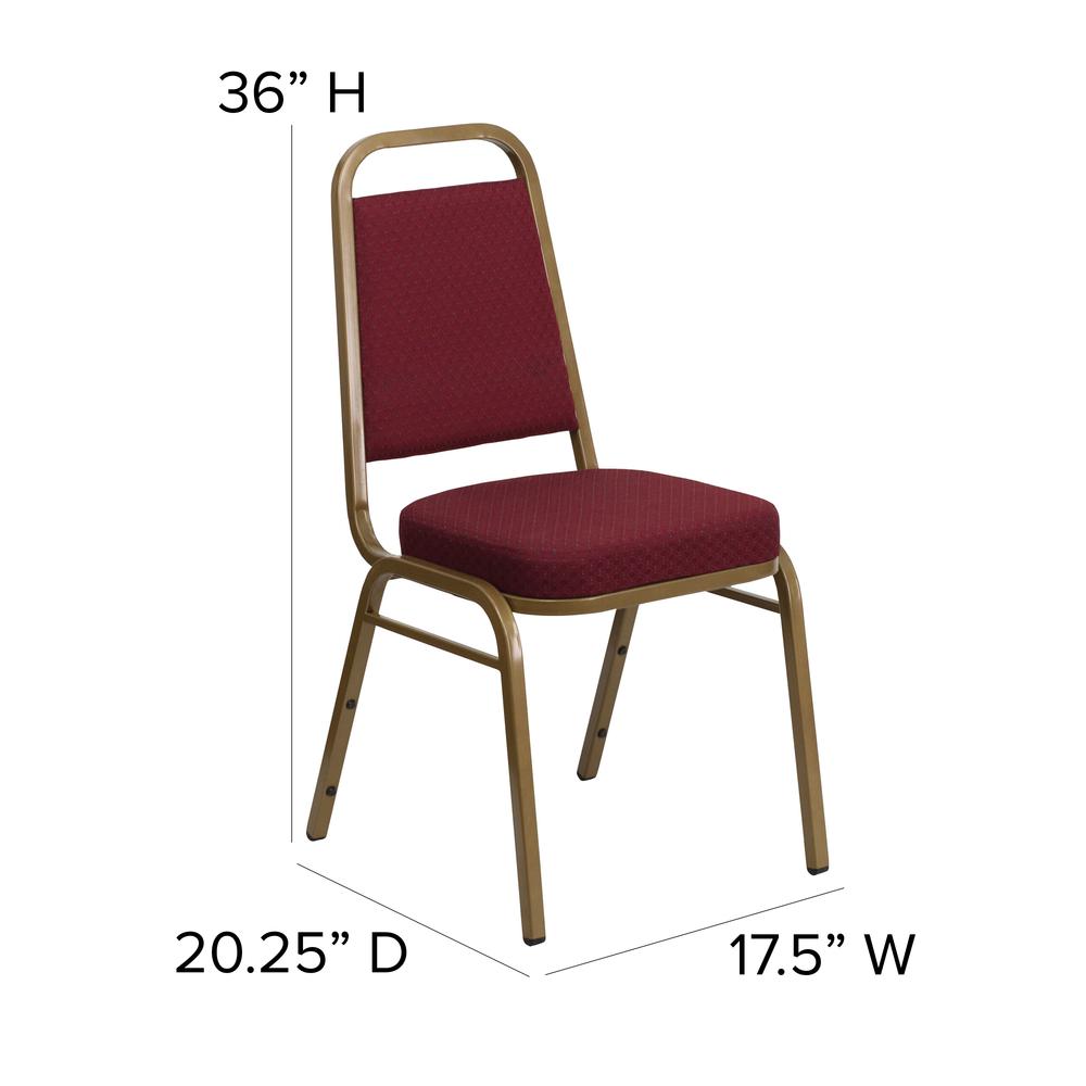 Trapezoidal Back Stacking Banquet Chair in Burgundy Patterned Fabric - Gold Frame. Picture 2