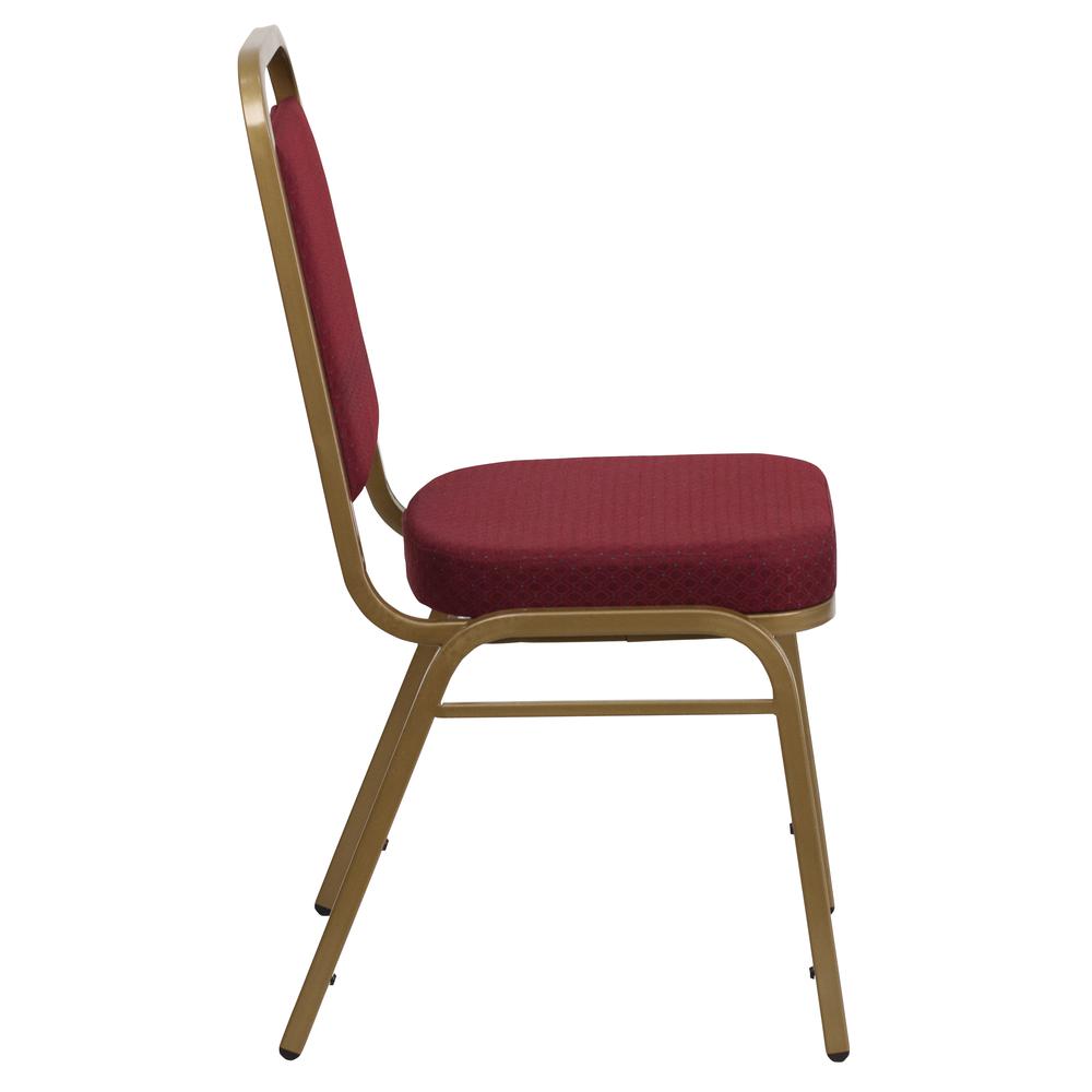HERCULES Series Trapezoidal Back Stacking Banquet Chair in Burgundy Patterned Fabric - Gold Frame. Picture 2