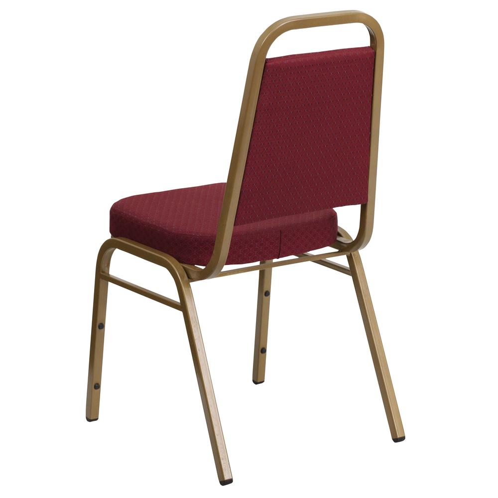 HERCULES Series Trapezoidal Back Stacking Banquet Chair in Burgundy Patterned Fabric - Gold Frame. Picture 3