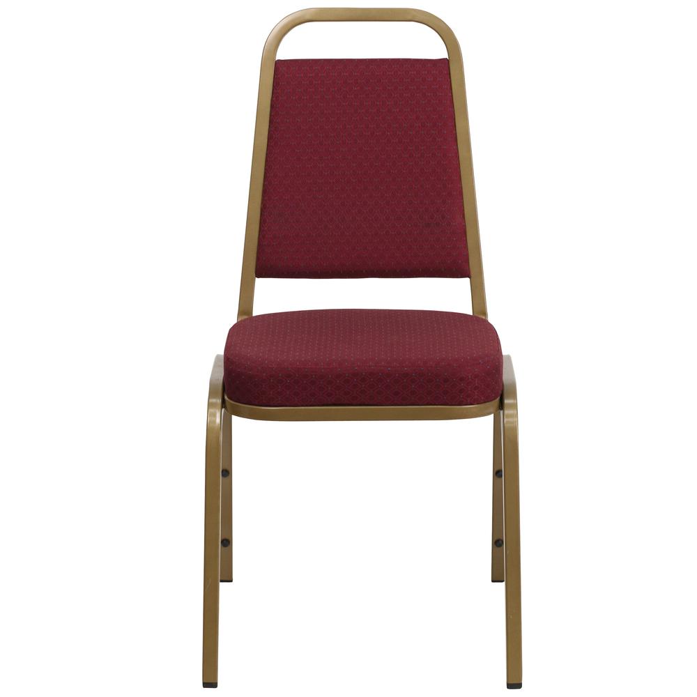 HERCULES Series Trapezoidal Back Stacking Banquet Chair in Burgundy Patterned Fabric - Gold Frame. Picture 4