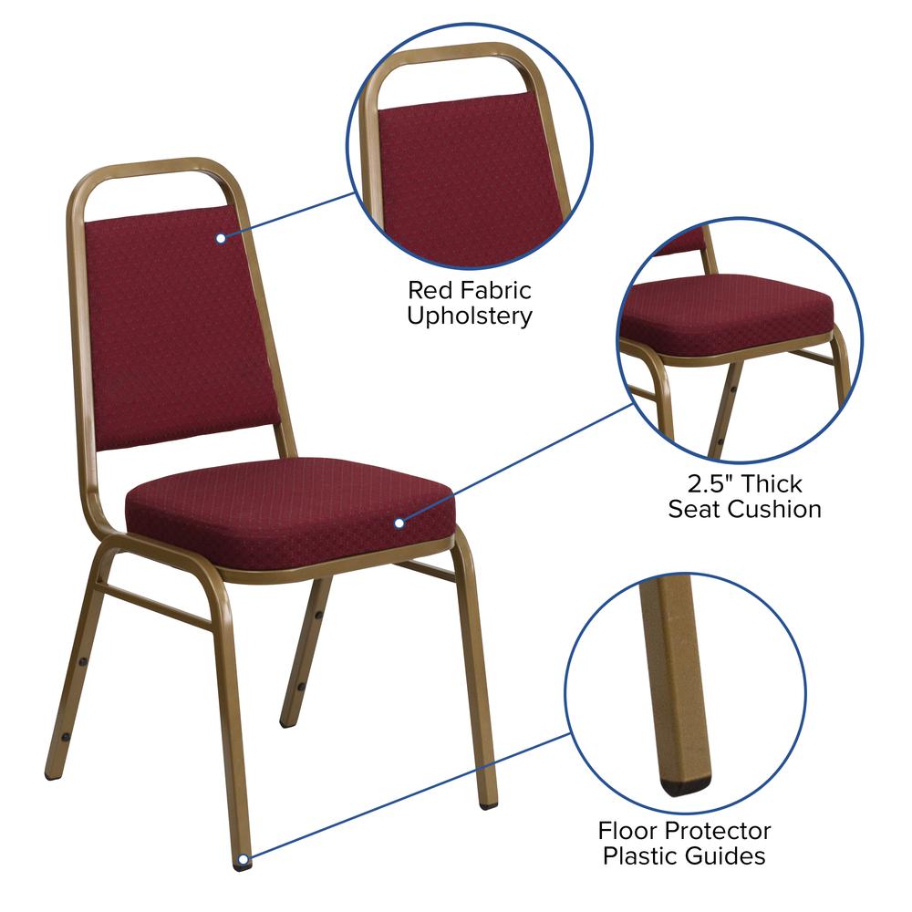 Trapezoidal Back Stacking Banquet Chair in Burgundy Patterned Fabric - Gold Frame. Picture 6