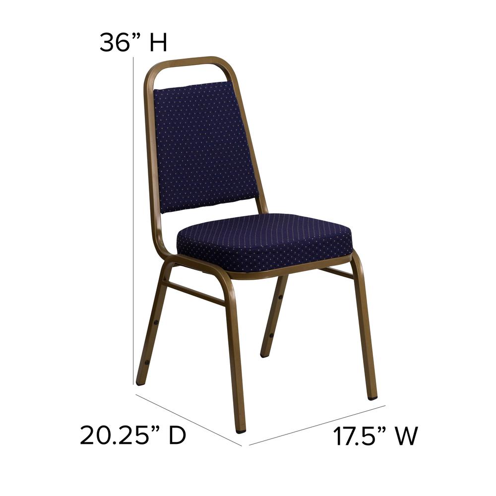 Trapezoidal Back Stacking Banquet Chair in Navy Patterned Fabric - Gold Frame. Picture 2