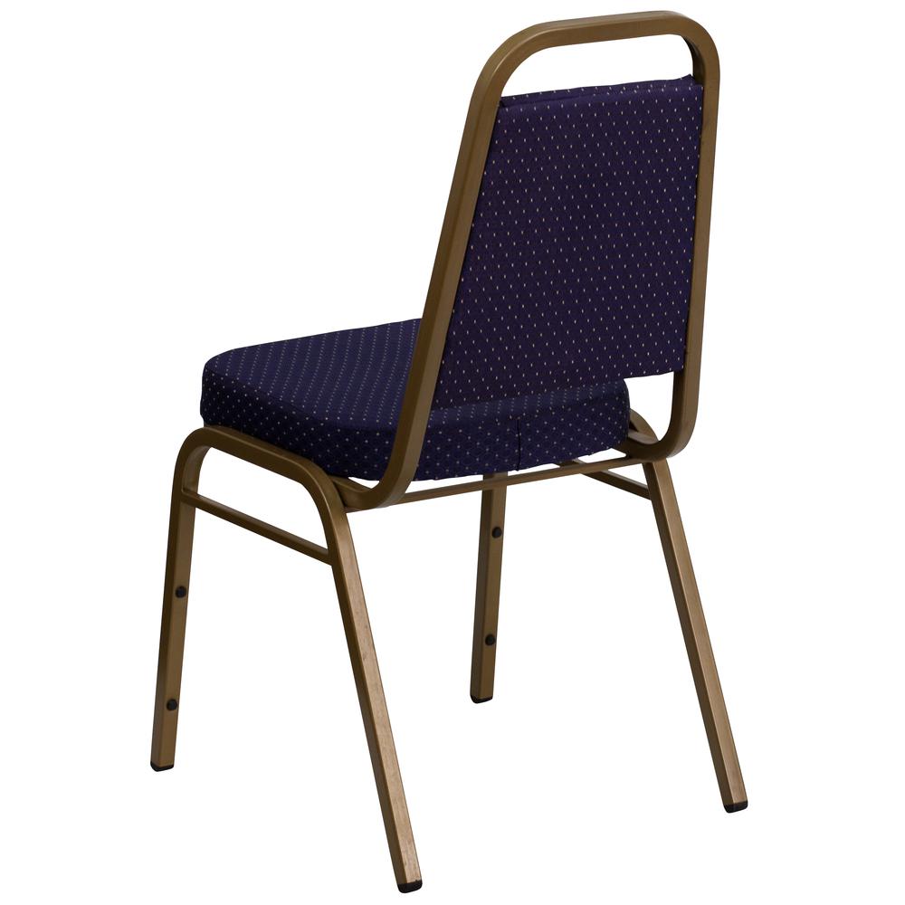 Trapezoidal Back Stacking Banquet Chair in Navy Patterned Fabric - Gold Frame. Picture 4