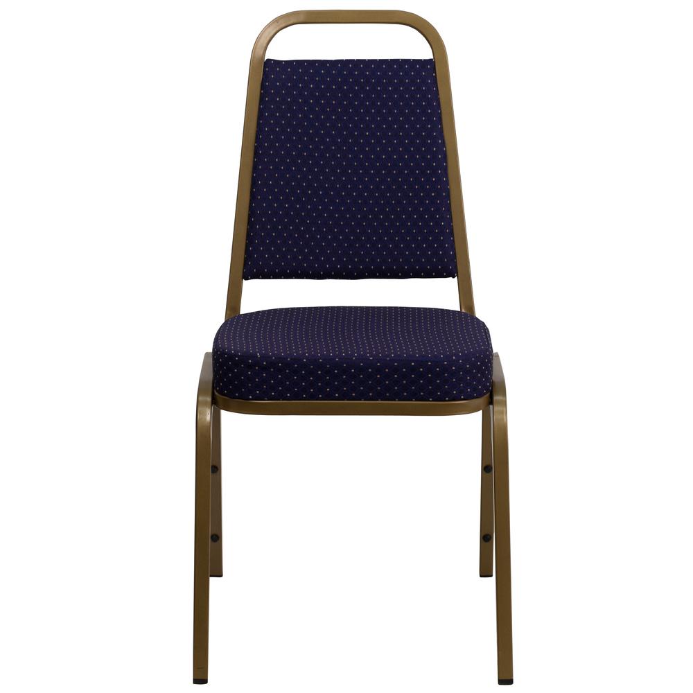 Trapezoidal Back Stacking Banquet Chair in Navy Patterned Fabric - Gold Frame. Picture 5