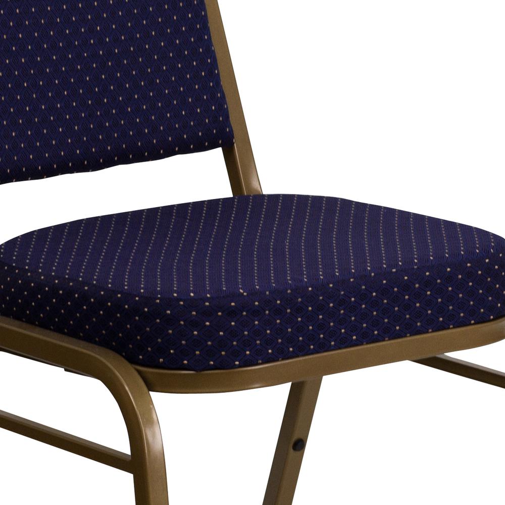 Trapezoidal Back Stacking Banquet Chair in Navy Patterned Fabric - Gold Frame. Picture 7