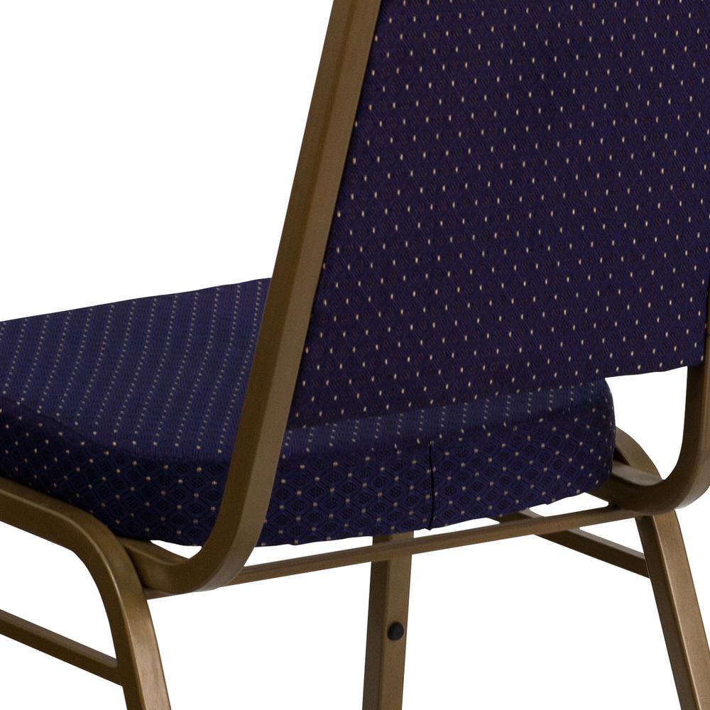 Trapezoidal Back Stacking Banquet Chair in Navy Patterned Fabric - Gold Frame. Picture 8